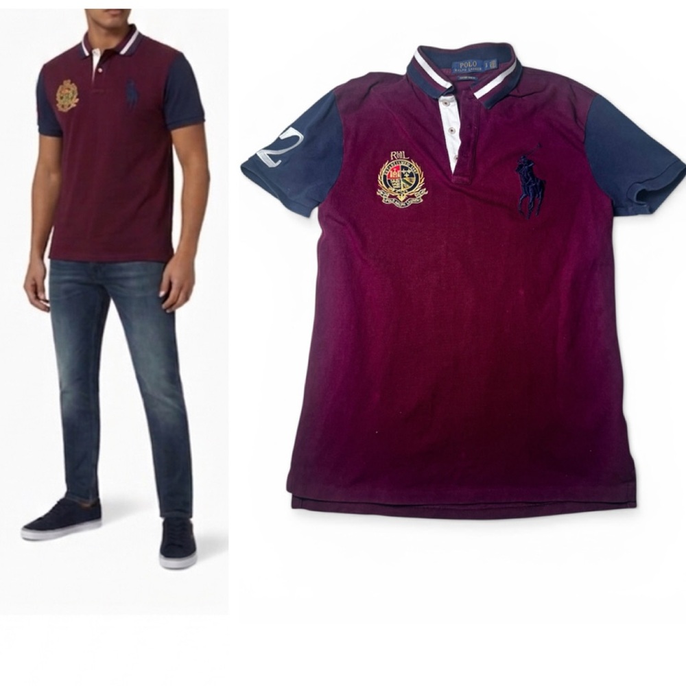 Ralph Lauren Vintage Polo Big Pony Crest Shirt Burgundy Custom Slim Fit Cotton S
